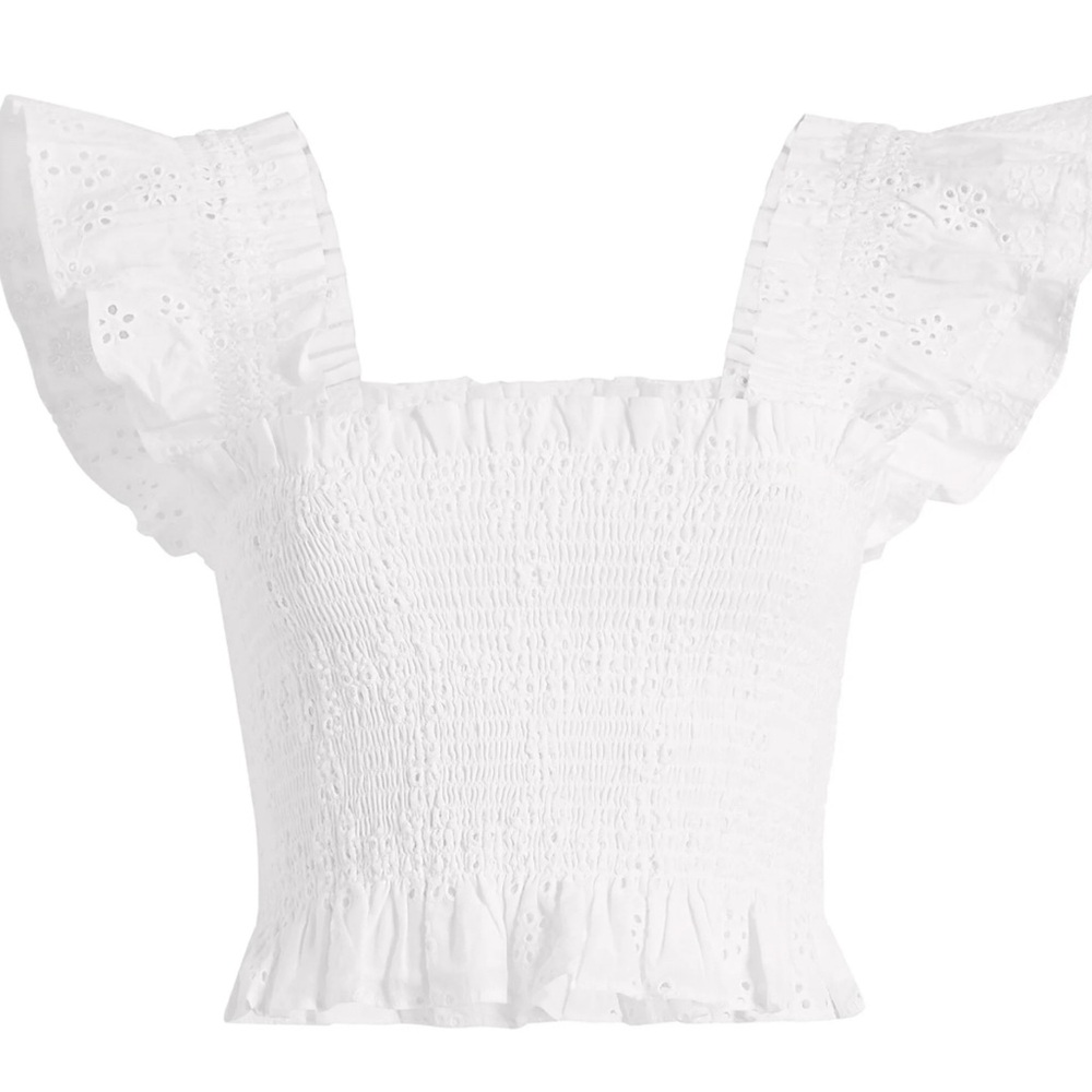 Hill House White Eyelet Smocked Top